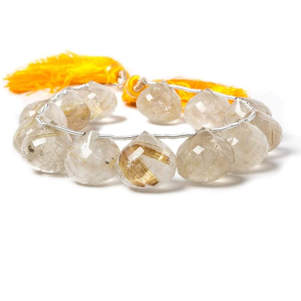 10-13mm Rutilated Quartz Faceted `Candy Kiss` 7 inch 13 pieces - Beadsofcambay.com