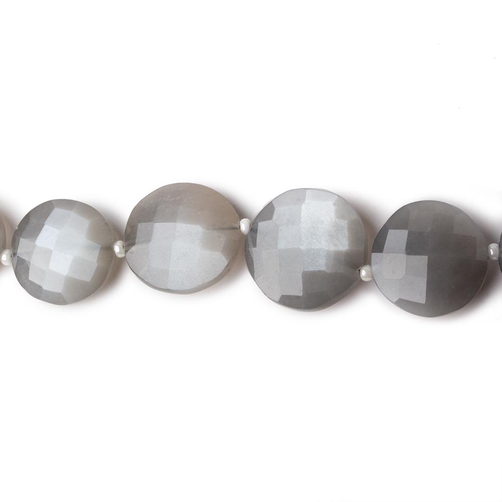 10-14.5mm Platinum Grey Moonstone faceted coin beads 16 inch