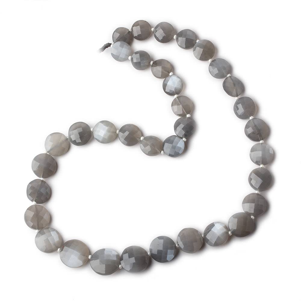 10-14.5mm Platinum Grey Moonstone faceted coin beads 16 inch 35 pieces AA Grade - Beadsofcambay.com
