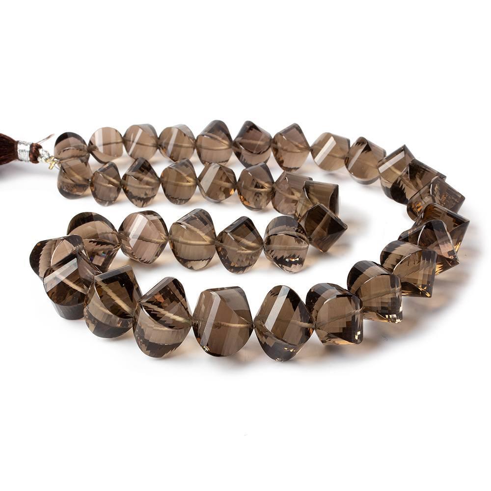 10-15mm Smoky Quartz Faceted Twist Beads 17 inch 37 pieces - Beadsofcambay.com
