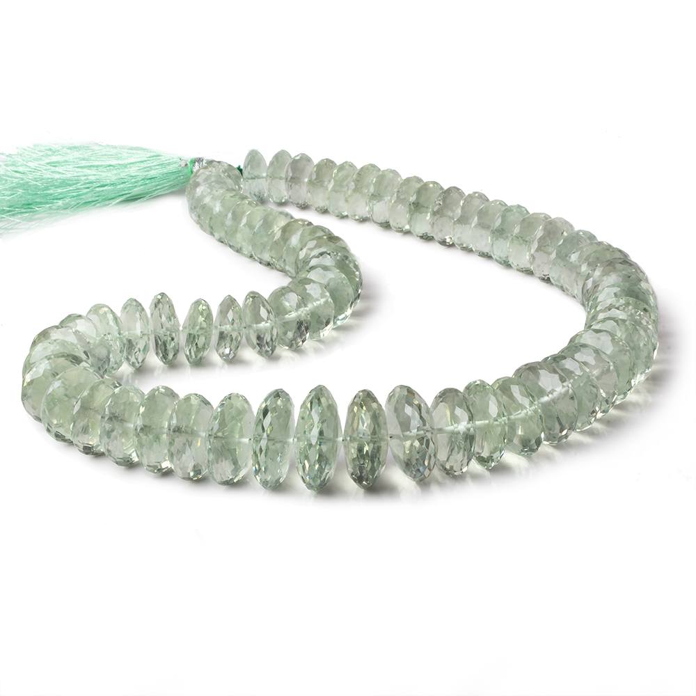 10-19mm Prasiolite (Green Amethyst) German faceted rondelles 16 inch 68 beads AAA - Beadsofcambay.com