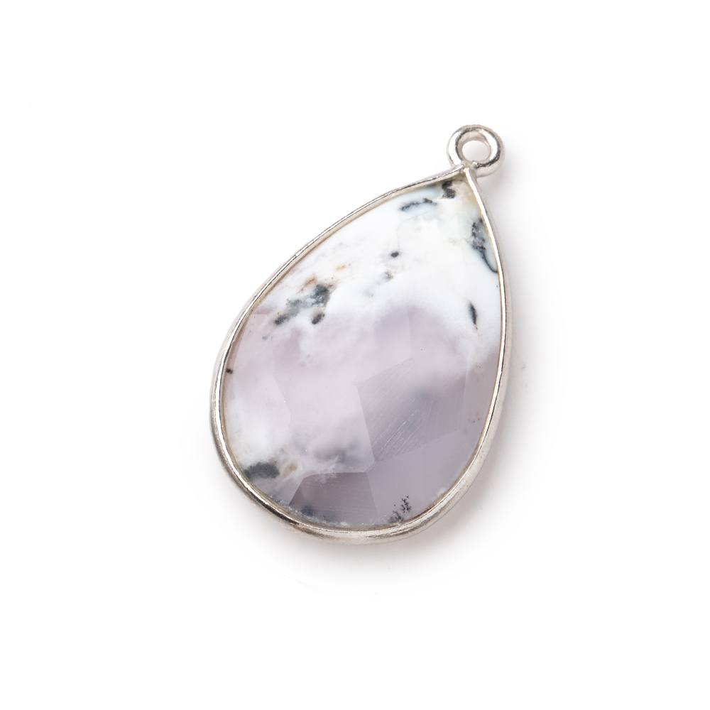 26x17mm Silver Bezeled Dendritic Opal Pear Focal Bead Pendant 1 piece - BeadsofCambay.com
