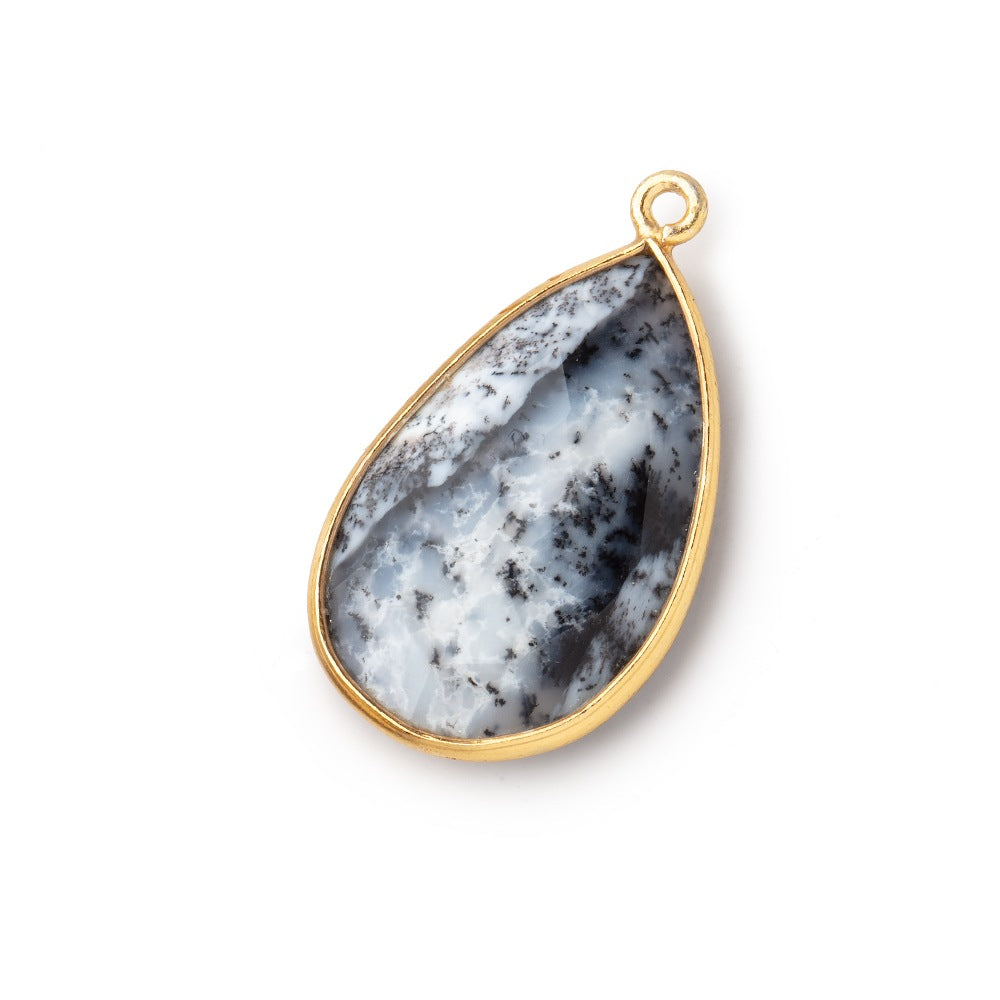 26x17mm Vermeil Bezel Dendritic Opal Faceted Pear Focal Bead Pendant 1 piece - BeadsofCambay.com