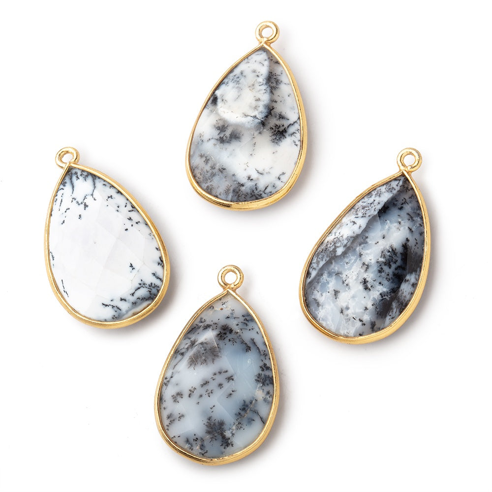 26x17mm Vermeil Bezel Dendritic Opal Faceted Pear Focal Bead Pendant 1 piece - BeadsofCambay.com