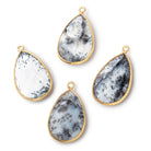 26x17mm Vermeil Bezel Dendritic Opal Faceted Pear Focal Bead Pendant 1 piece - BeadsofCambay.com