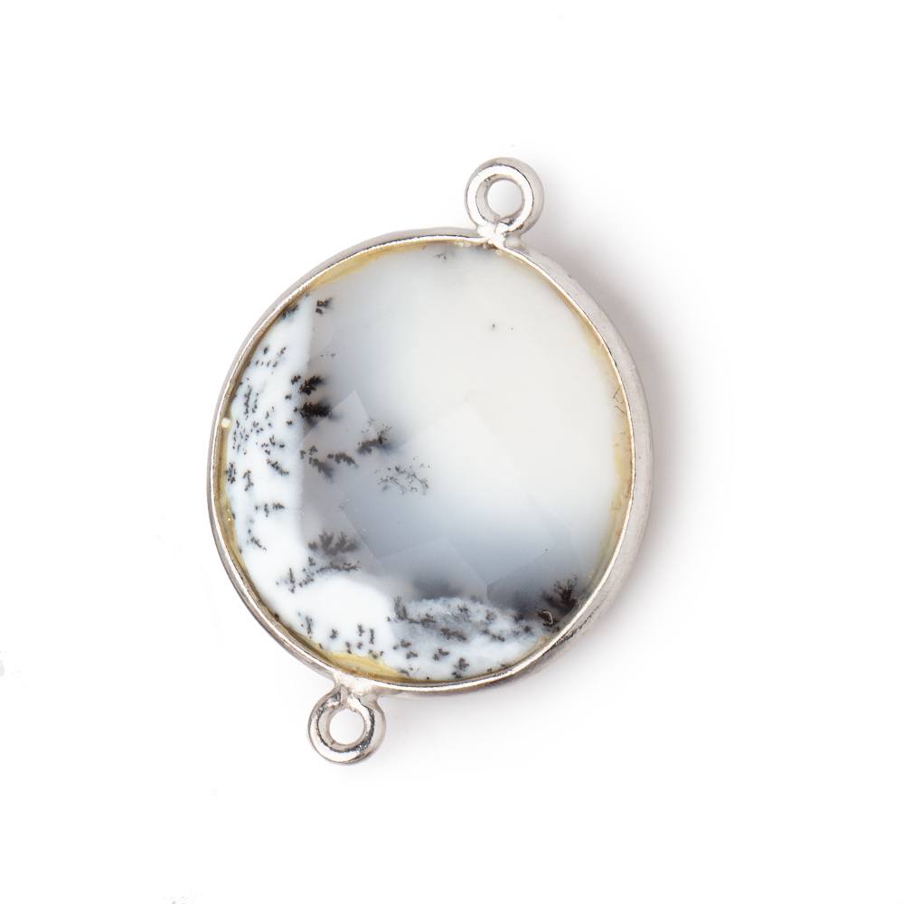 22mm Silver Bezel Dendritic Opal Faceted Coin Focal Bead Connector 1 piece - BeadsofCambay.com
