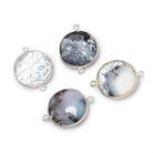 22mm Silver Bezel Dendritic Opal Faceted Coin Focal Bead Connector 1 piece - BeadsofCambay.com
