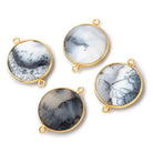 22mm Vermeil Bezeled Dendritic Opal Faceted Coin Focal Bead Connector 1 piece - BeadsofCambay.com