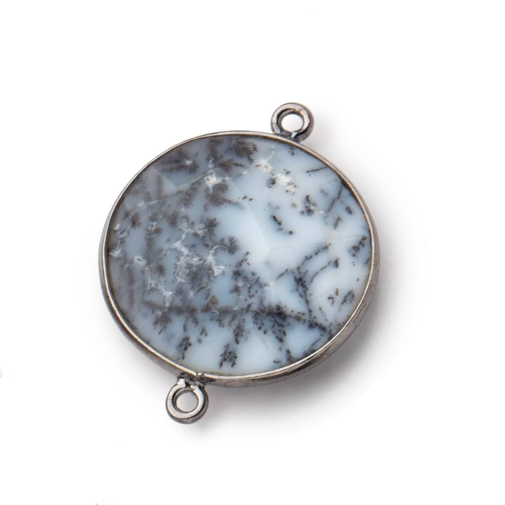22mm Black Gold Bezel Dendritic Opal Faceted Coin Focal Bead Connector 1 piece - BeadsofCambay.com