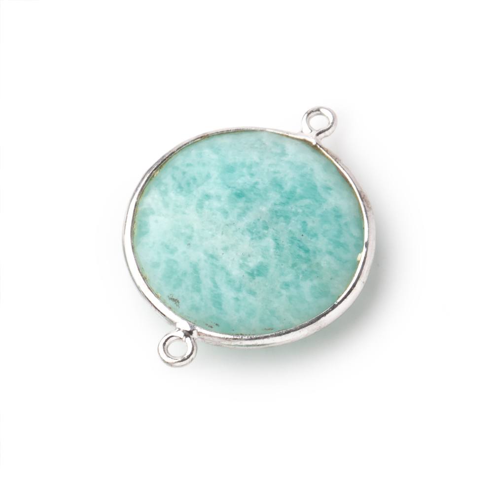 22mm Silver Bezeled Amazonite Coin Focal Bead Connector 1 pc - BeadsofCambay.com