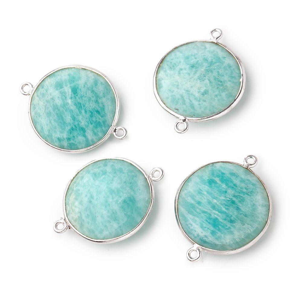 22mm Silver Bezeled Amazonite Coin Focal Bead Connector 1 pc - BeadsofCambay.com