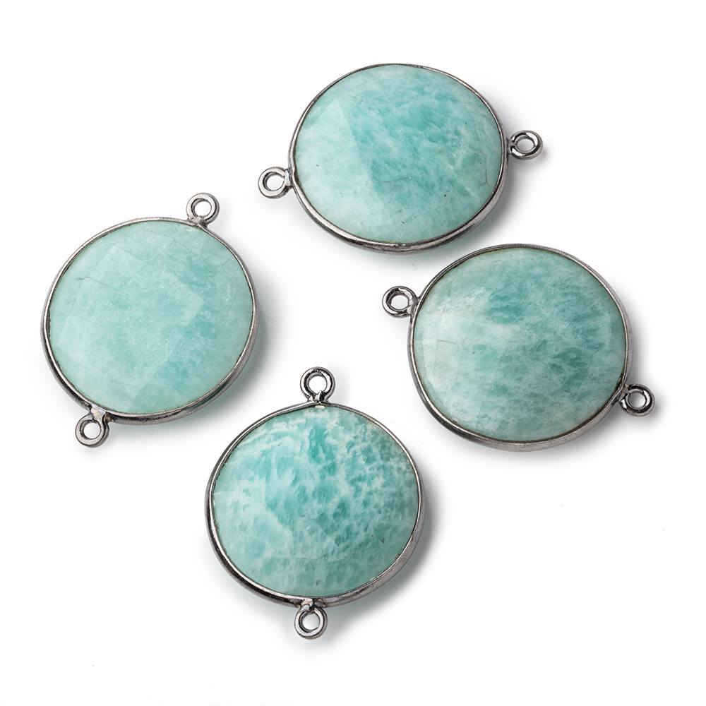 22mm Black Gold Bezeled Amazonite Coin Focal Bead Connector 1 pc - BeadsofCambay.com