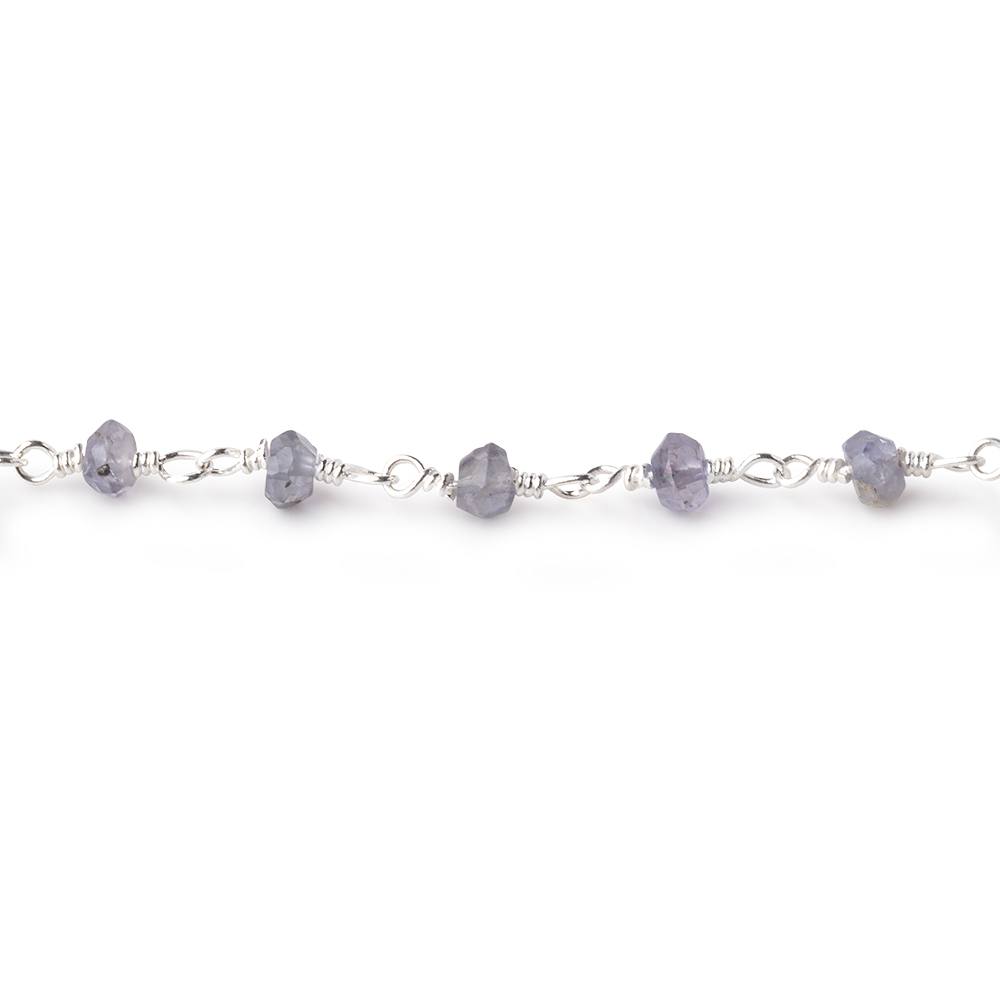 3-3.5mm Iolite faceted rondelle Silver plated Chain by the foot 39 pieces - BeadsofCambay.com