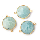 21mm Vermeil Bezeled Aquamarine Coin Focal Bead Connector 1 pc - BeadsofCambay.com