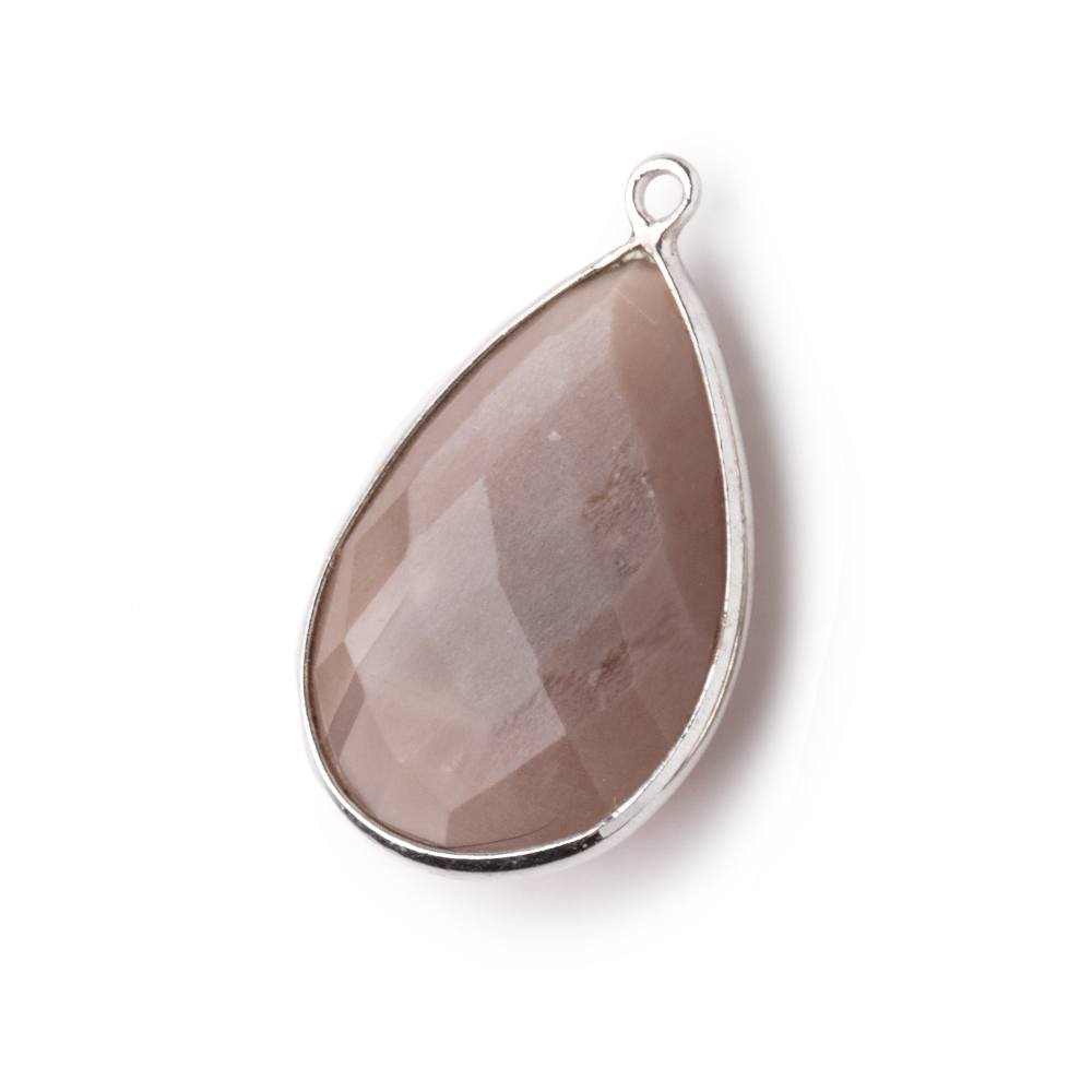 26x17mm Silver Bezeled Chocolate Moonstone Pear Focal Pendant 1 pc - BeadsofCambay.com