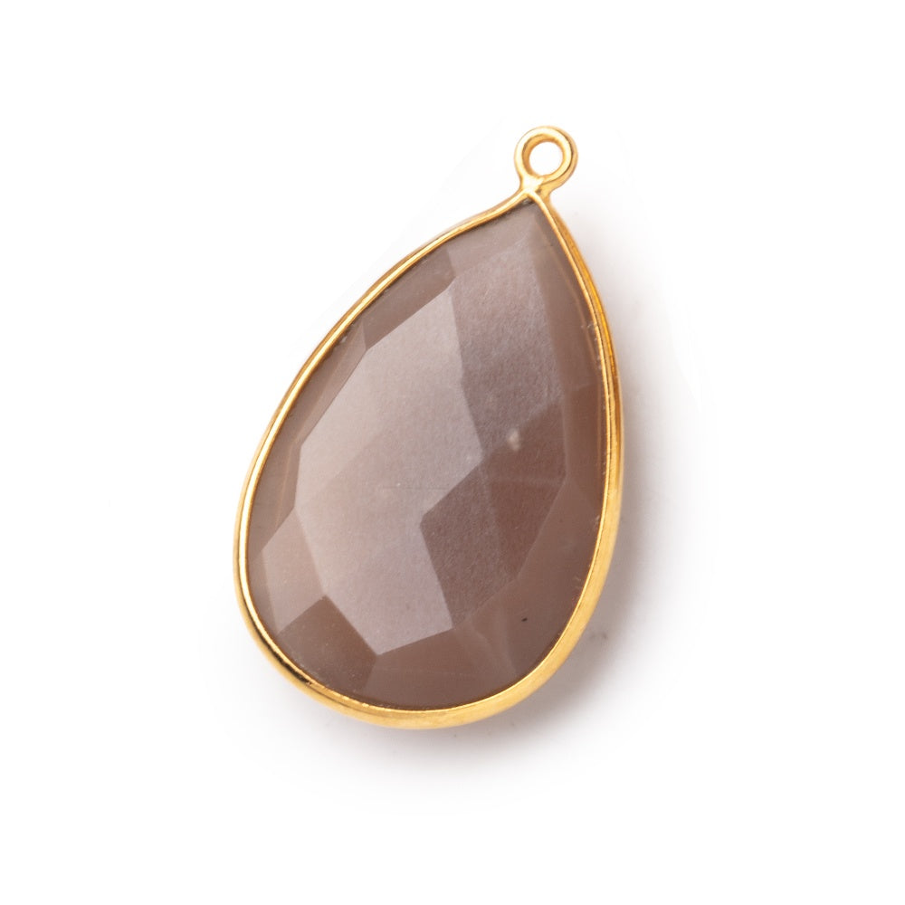 26x17mm Vermeil Bezeled Chocolate Moonstone Pear Focal Pendant 1 pc - BeadsofCambay.com