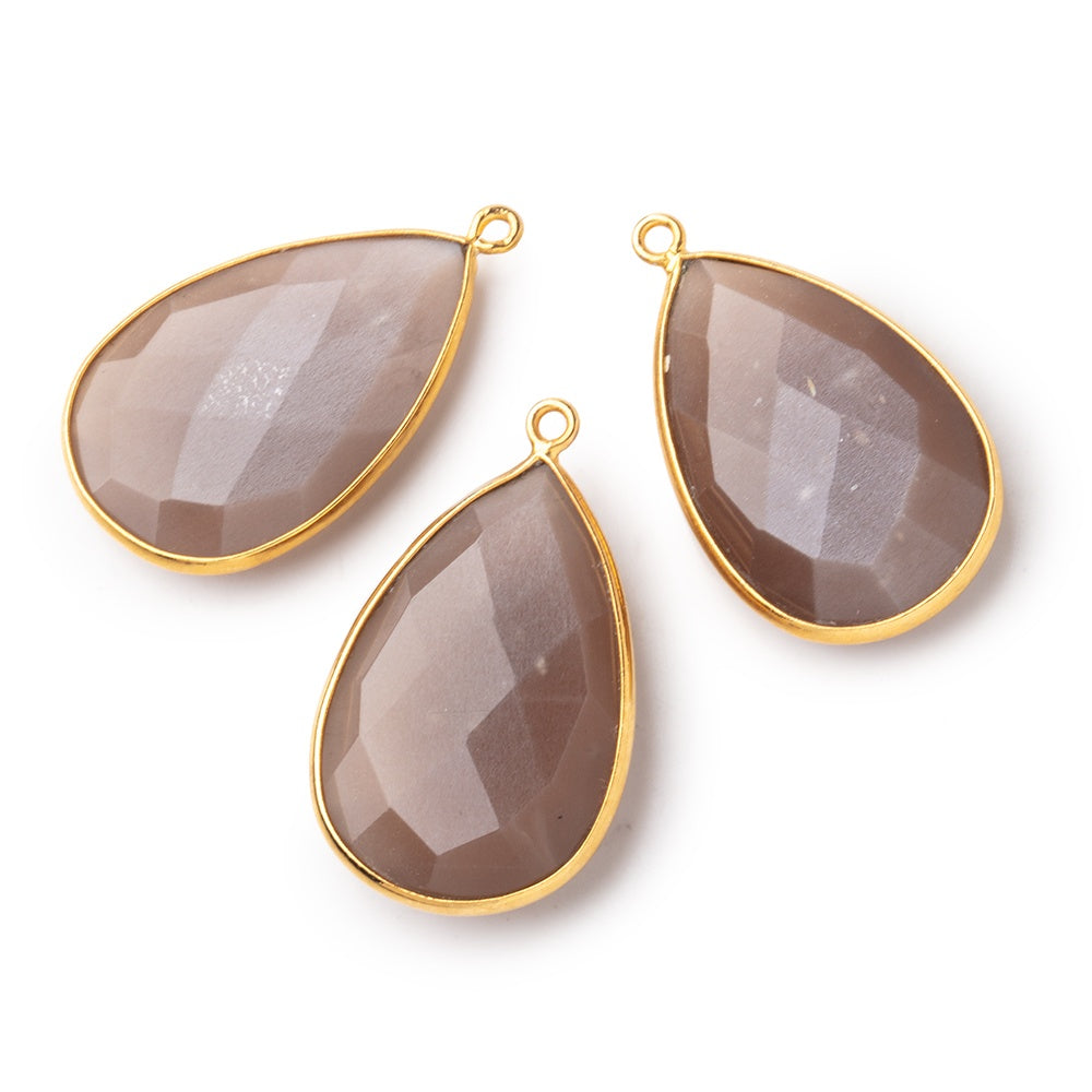 26x17mm Vermeil Bezeled Chocolate Moonstone Pear Focal Pendant 1 pc - BeadsofCambay.com
