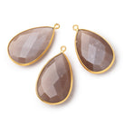 26x17mm Vermeil Bezeled Chocolate Moonstone Pear Focal Pendant 1 pc - BeadsofCambay.com