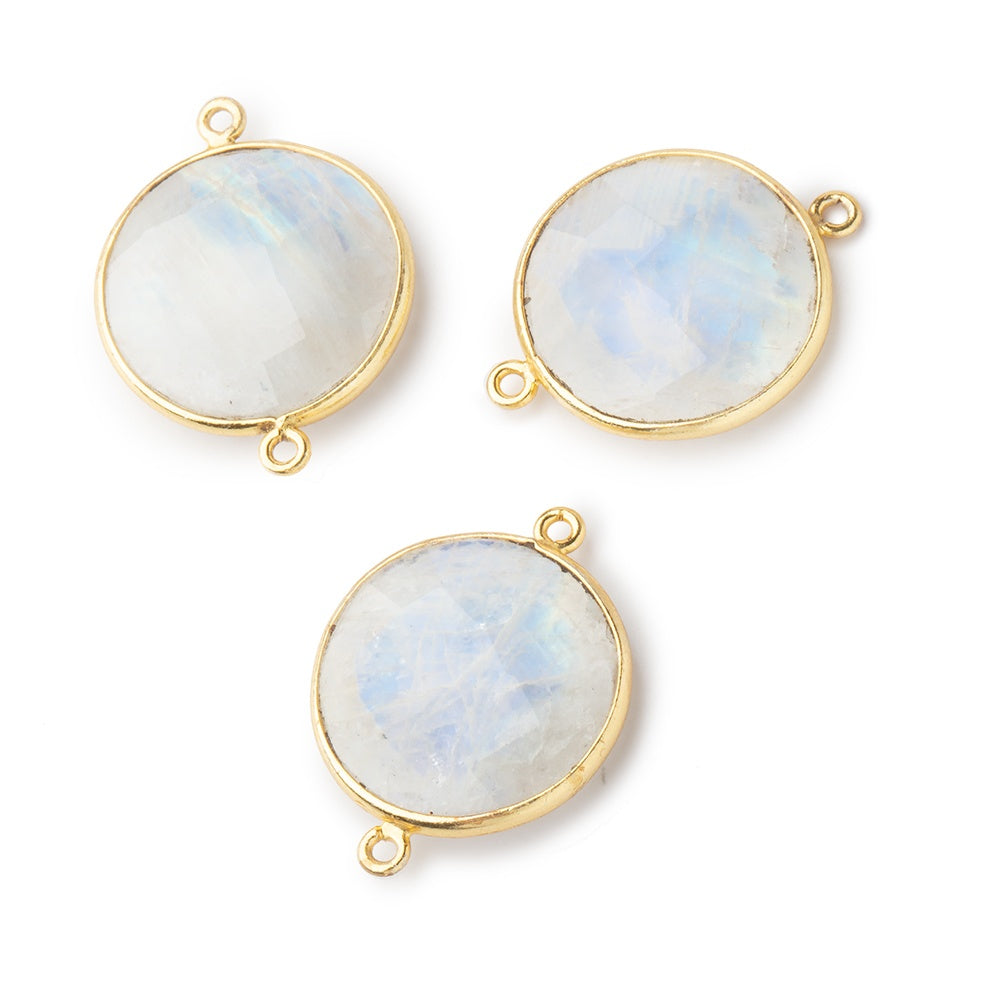 22mm Vermeil Bezeled Rainbow Moonstone Coin Focal Bead Connector 1 pc view 1