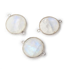 BeadsofCambay 22mm Silver Bezeled Rainbow Moonstone Coin Focal Bead Connector 1 pc