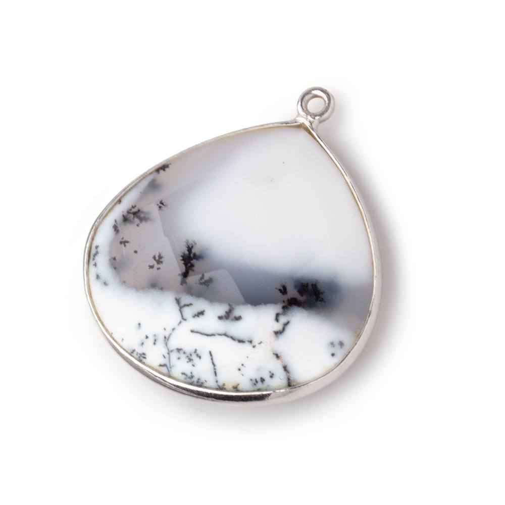 26x26mm Silver Bezel Dendritic Opal Faceted Heart Focal Bead Pendant 1 piece - BeadsofCambay.com