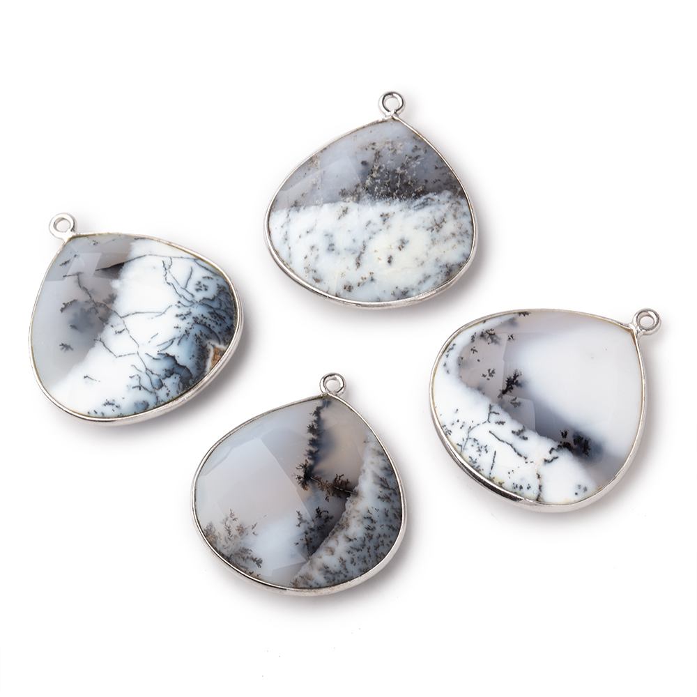 26x26mm Silver Bezel Dendritic Opal Faceted Heart Focal Bead Pendant 1 piece - BeadsofCambay.com