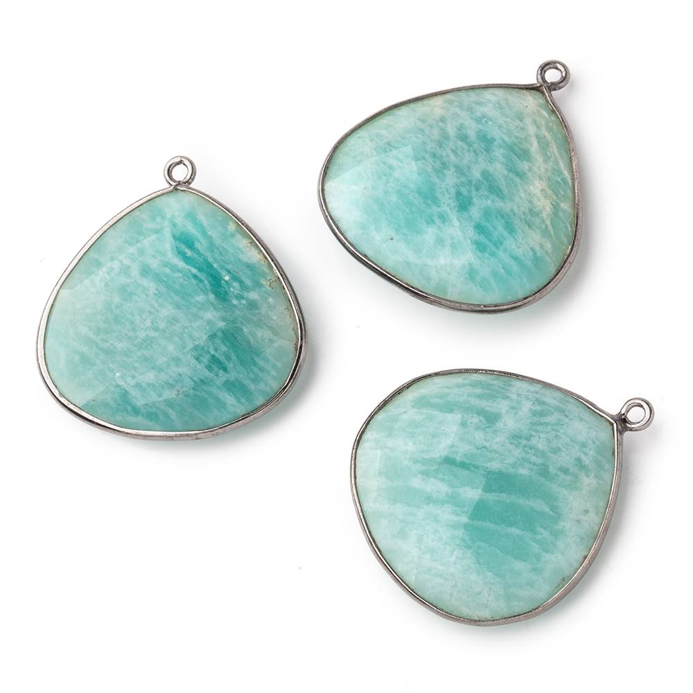 26x26mm Black Gold Bezeled Amazonite Heart Focal Bead Pendant 1 pc - BeadsofCambay.com