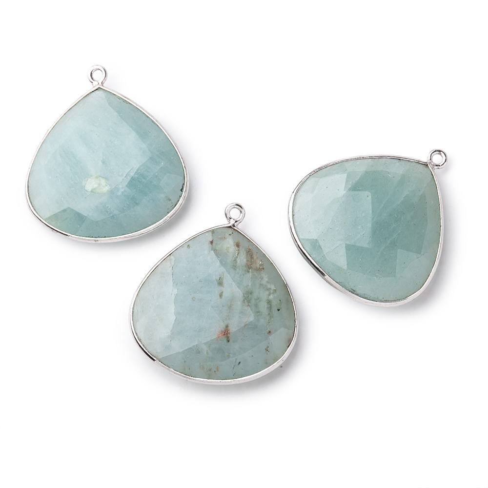 26x26mm Silver Bezeled Aquamarine Heart Focal Bead Pendant 1 pc - BeadsofCambay.com