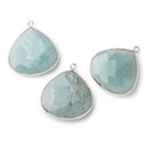 26x26mm Silver Bezeled Aquamarine Heart Focal Bead Pendant 1 pc - BeadsofCambay.com