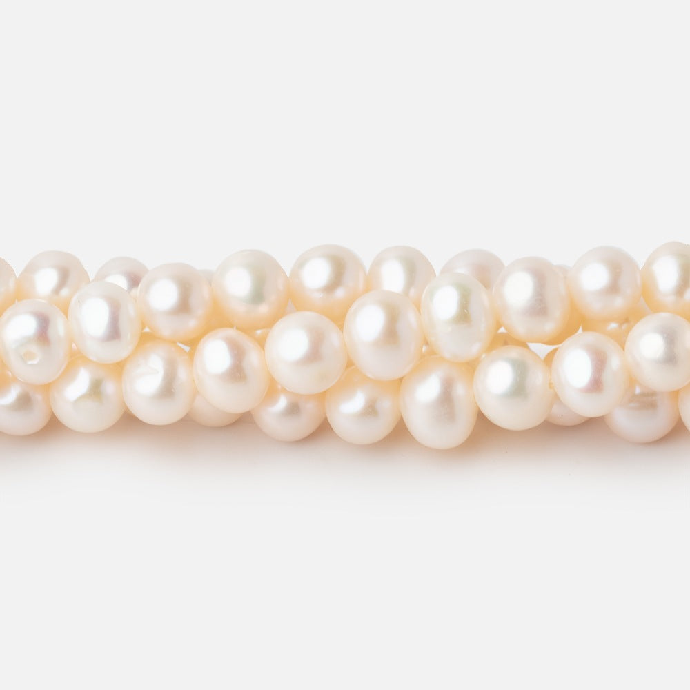 6x5-7x6mm Cream Rose' Off Round Freshwater Pearls 16 inch 71 pcs - BeadsofCambay.com
