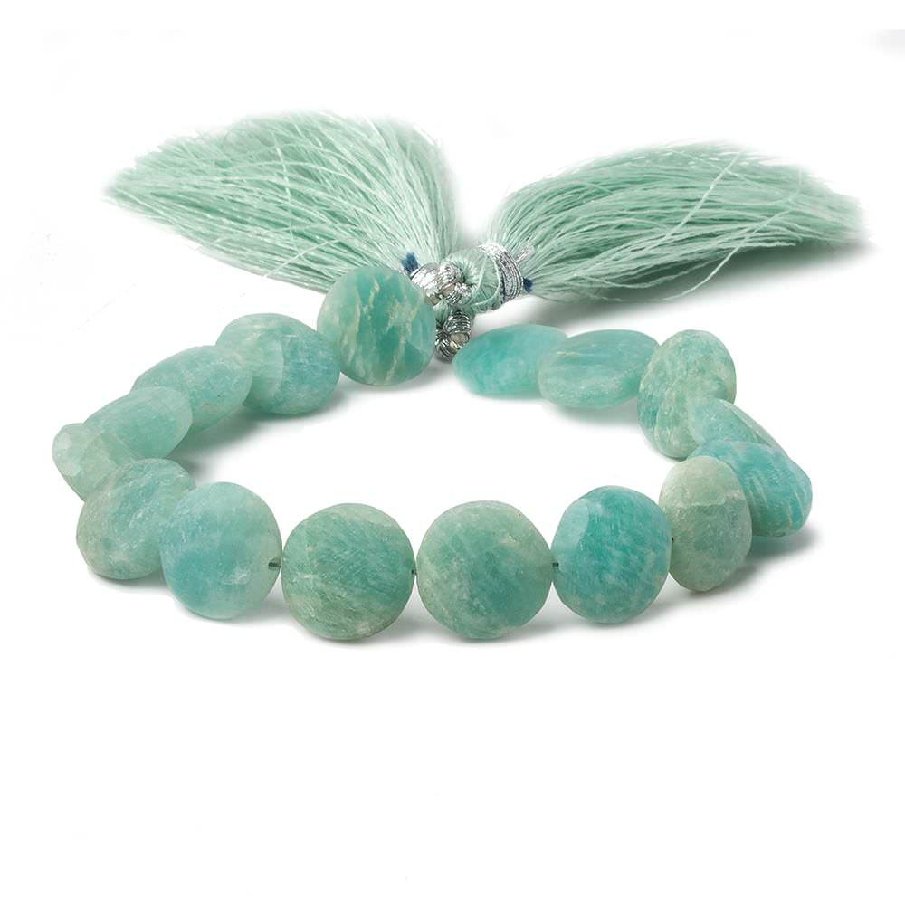 10.5-11.5mm Matte Amazonite plain coin beads 7.5 inch 17 pieces - Beadsofcambay.com