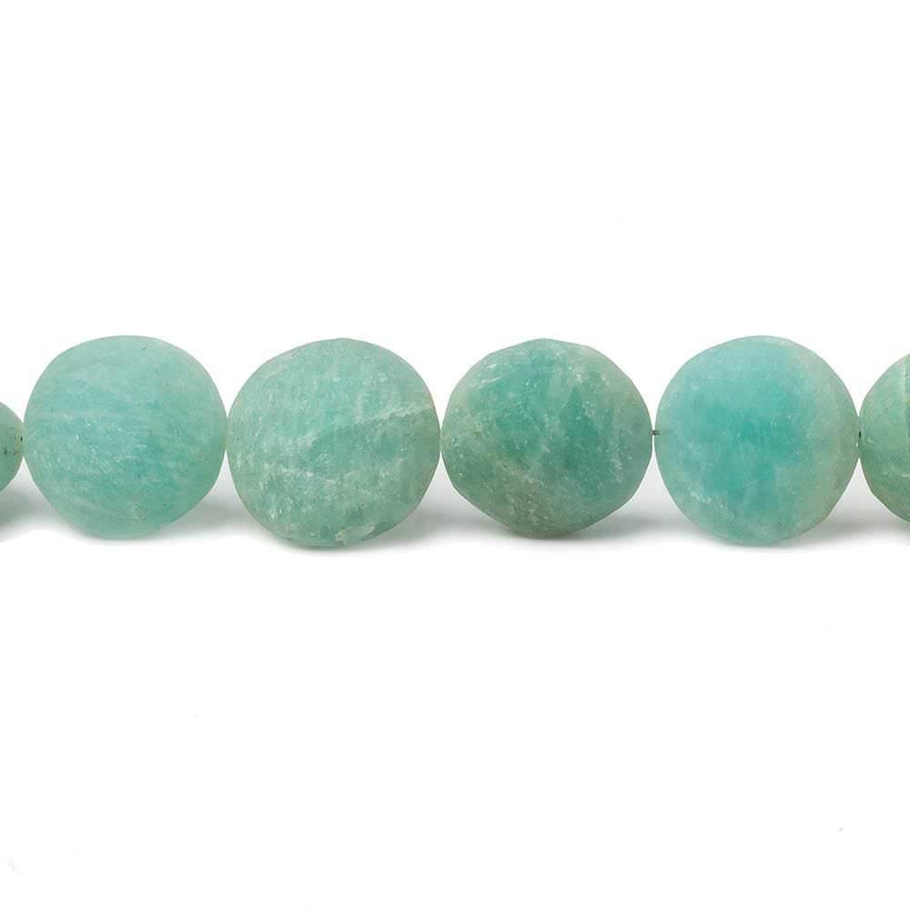 10.5-11.5mm Matte Amazonite plain coin beads 7.5 inch 17 pieces - Beadsofcambay.com