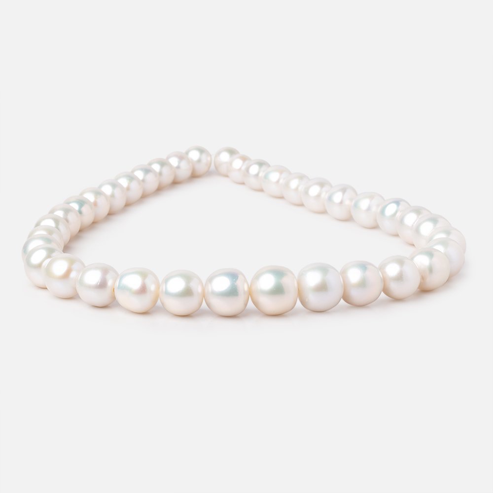 10.5-13.5mm White Off Round Freshwater Pearls 16 inch 36 Beads AA - Beadsofcambay.com