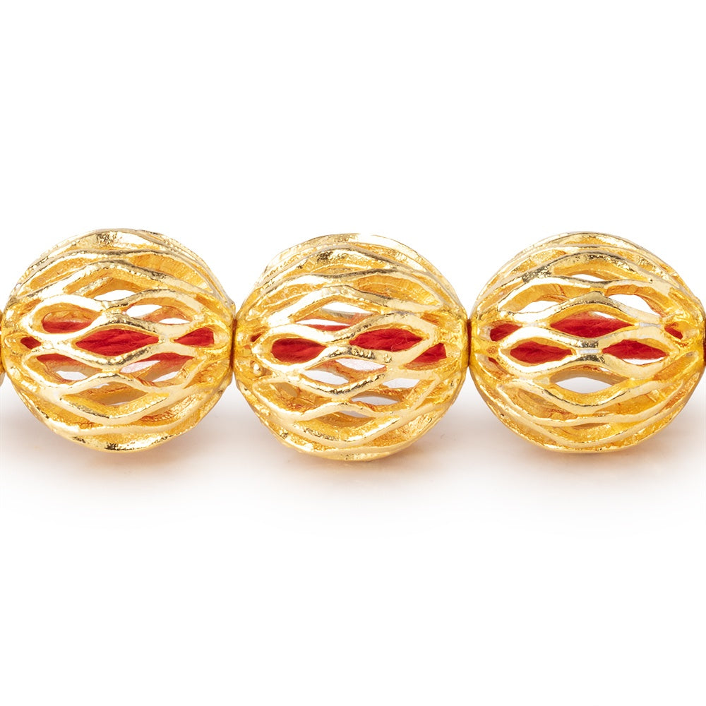 14.5mm 22kt Gold plated Copper Open Mesh Round Beads 8 inch 14 pieces - BeadsofCambay.com