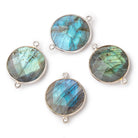 22mm Silver Bezeled Labradorite Coin Focal Bead Connector 4 pc 