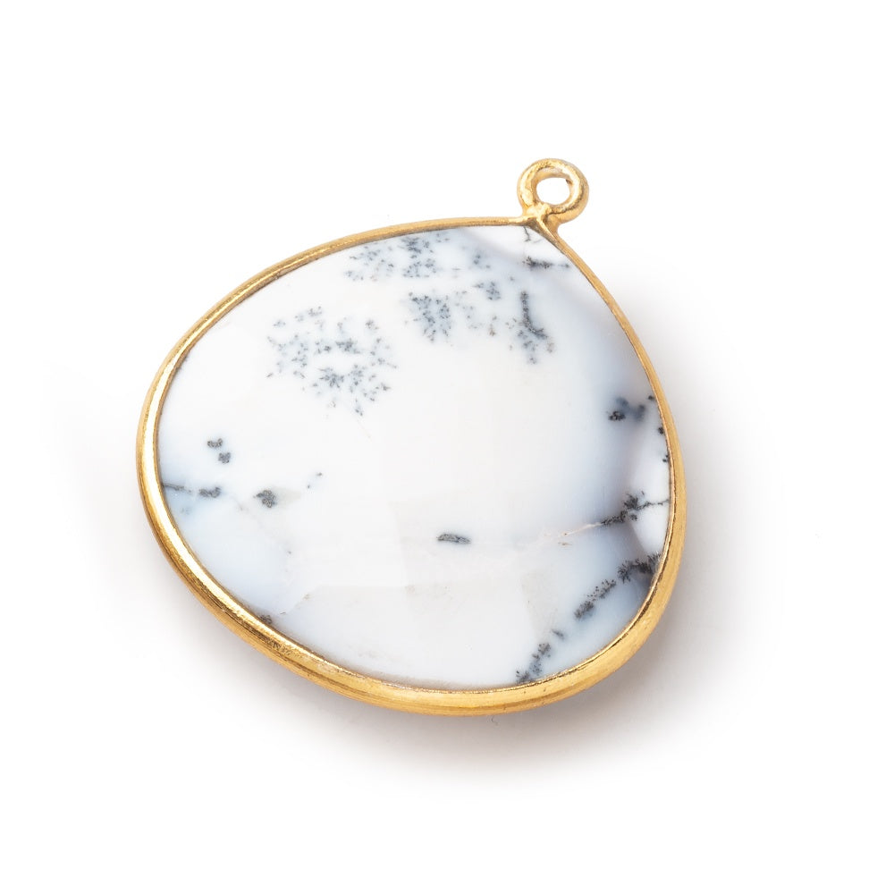 26x26mm Vermeil Bezel Dendritic Opal Faceted Heart Focal Bead Pendant 1 piece - BeadsofCambay.com
