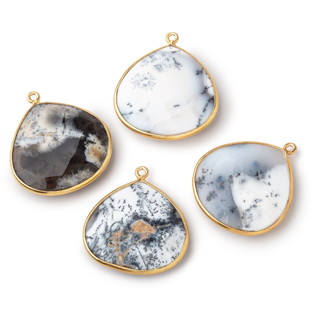 26x26mm Vermeil Bezel Dendritic Opal Faceted Heart Focal Bead Pendant 1 piece - BeadsofCambay.com