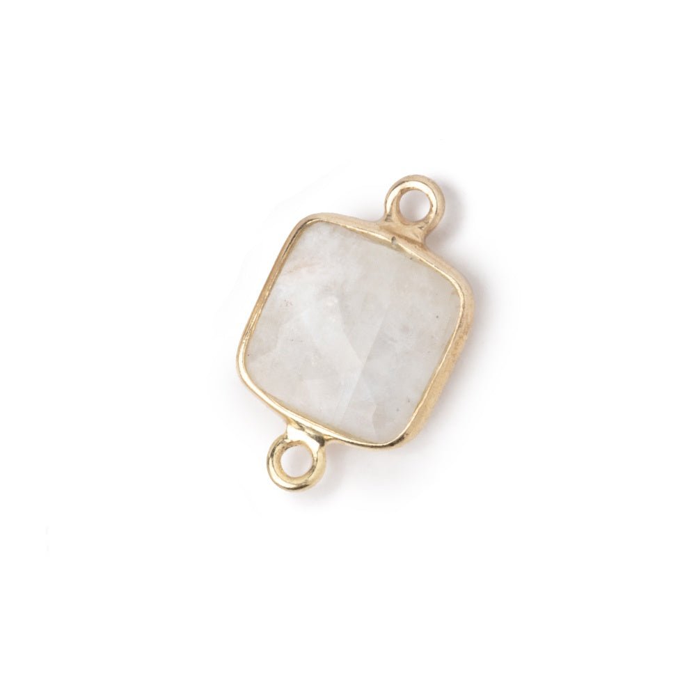 10.5mm Vermeil Bezel Rainbow Moonstone Faceted Cushion Connector 1 piece - Beadsofcambay.com