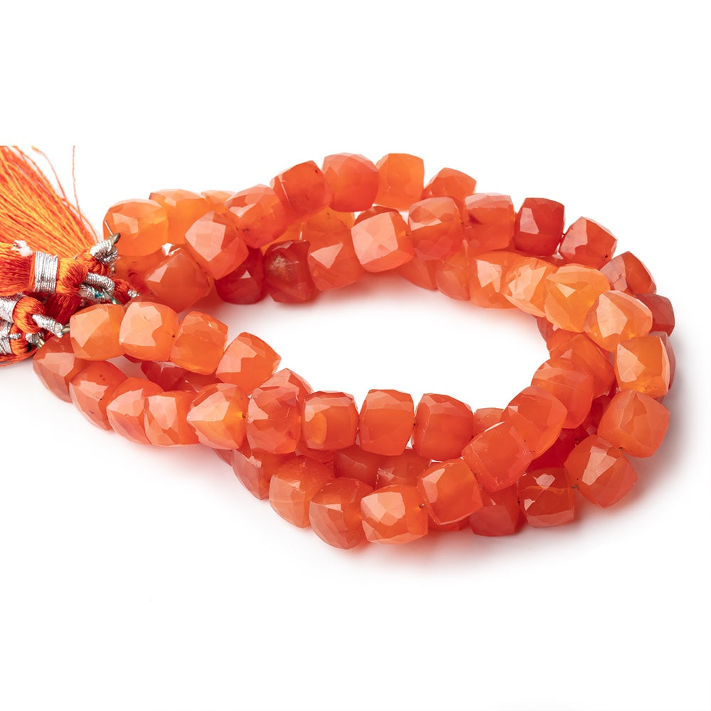 BeadsofCambay 8.5-9.5mm Carnelian faceted cube beads 8 inch 25 pieces