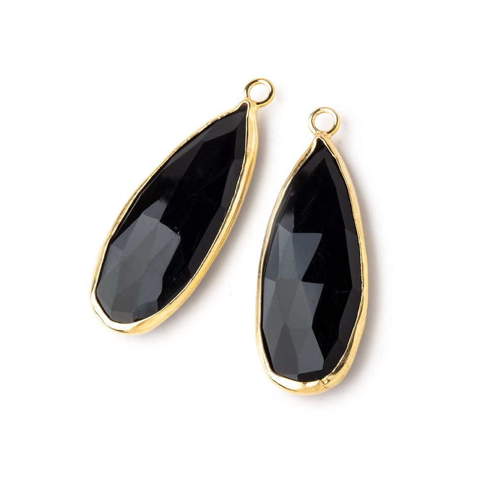 30x13mm Vermeil Bezeled Black Chalcedony faceted Pear Focal Pendant - BeadsofCambay.com