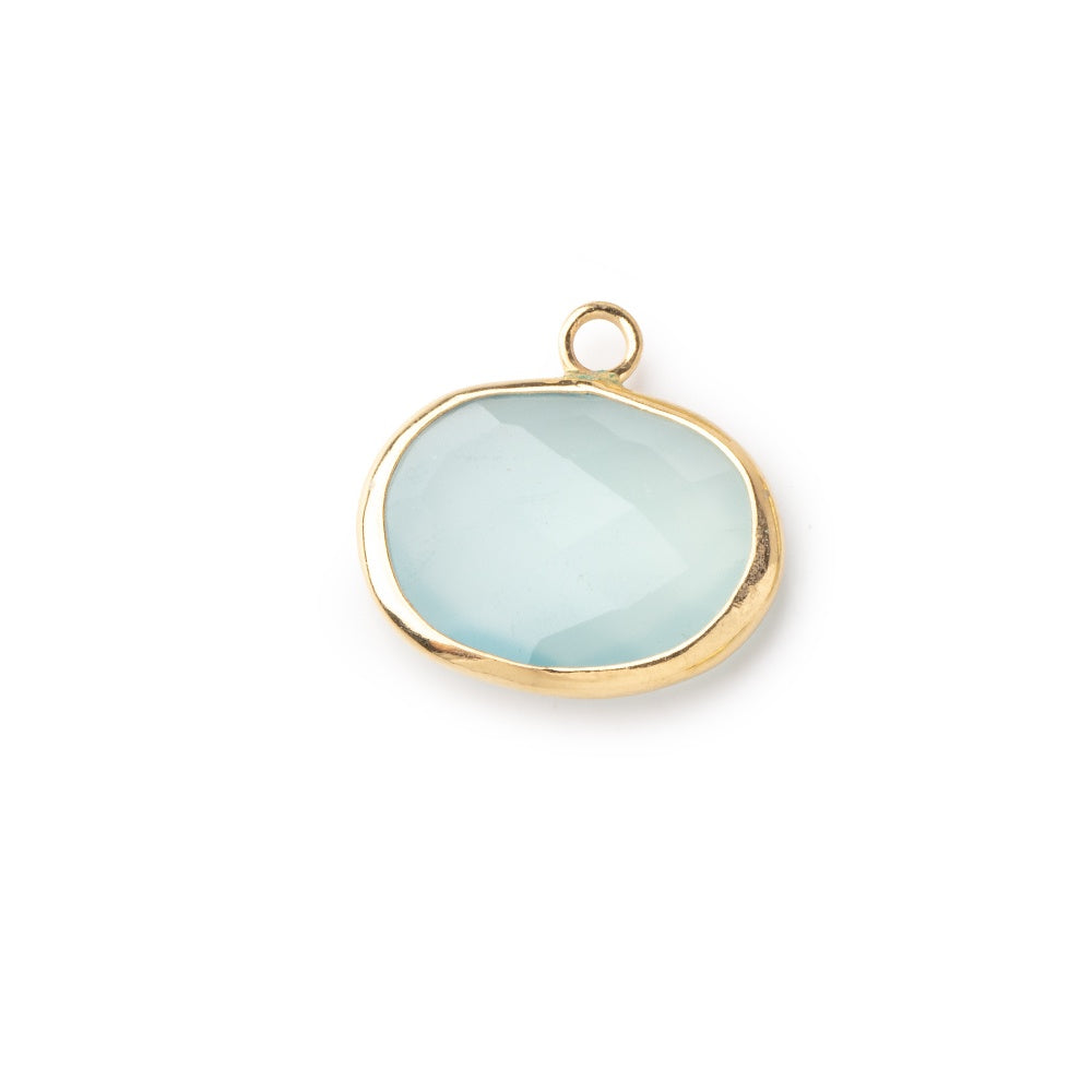 Beadsofcambay 13x17mm Vermeil Bezeled Aqua Chalcedony Oval East West Pendant 1 piece view 1