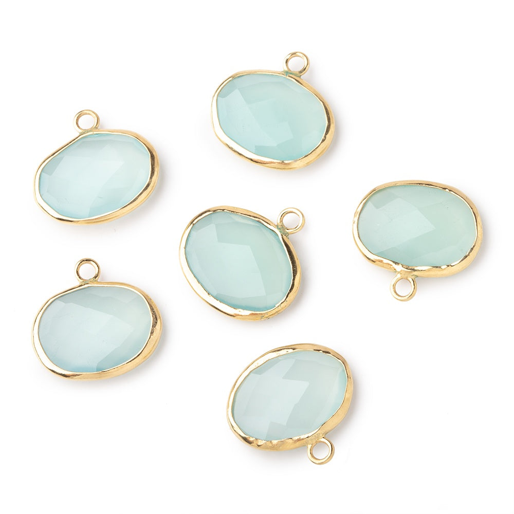 Beadsofcambay 13x17mm Vermeil Bezeled Aqua Chalcedony Oval East West Pendant 1 piece