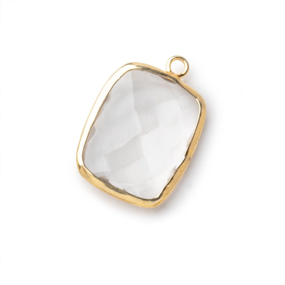 19x15mm Vermeil Bezeled Crystal Quartz faceted Cushion Focal Pendant 1 piece - BeadsofCambay.com
