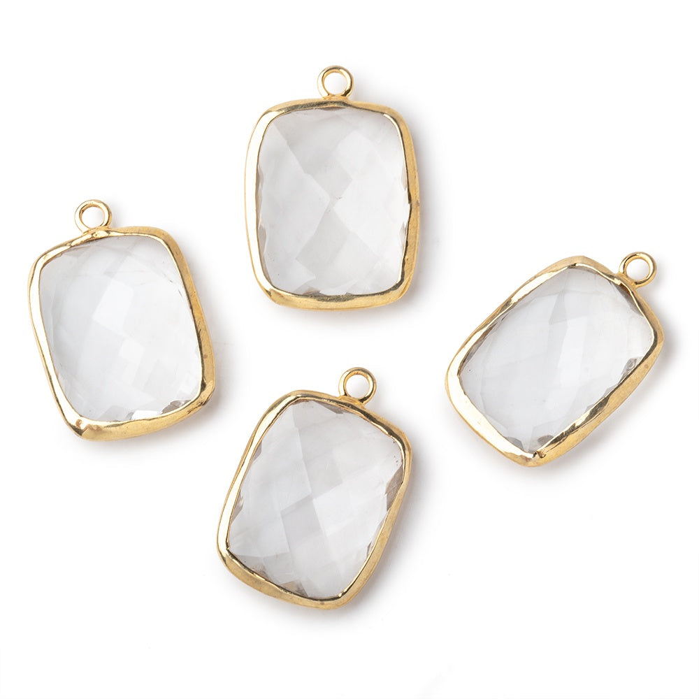 19x15mm Vermeil Bezeled Crystal Quartz faceted Cushion Focal Pendant 1 piece - BeadsofCambay.com