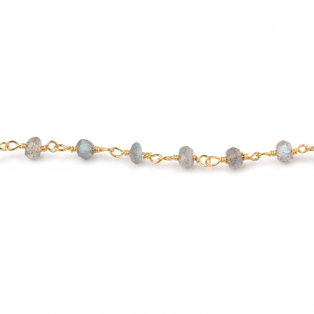 4mm Labradorite faceted rondelle Gold Chain by the foot 34 pieces - BeadsofCambay.com