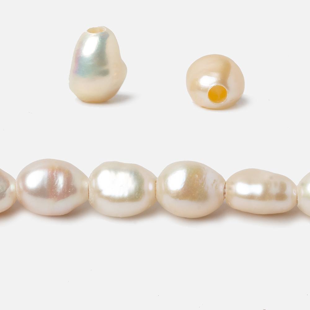 10mm - 12mm Light Peach Large Hole Baroque Straight Drilled Freshwater Pearl, 15 inch, 36 pieces - Beadsofcambay.com
