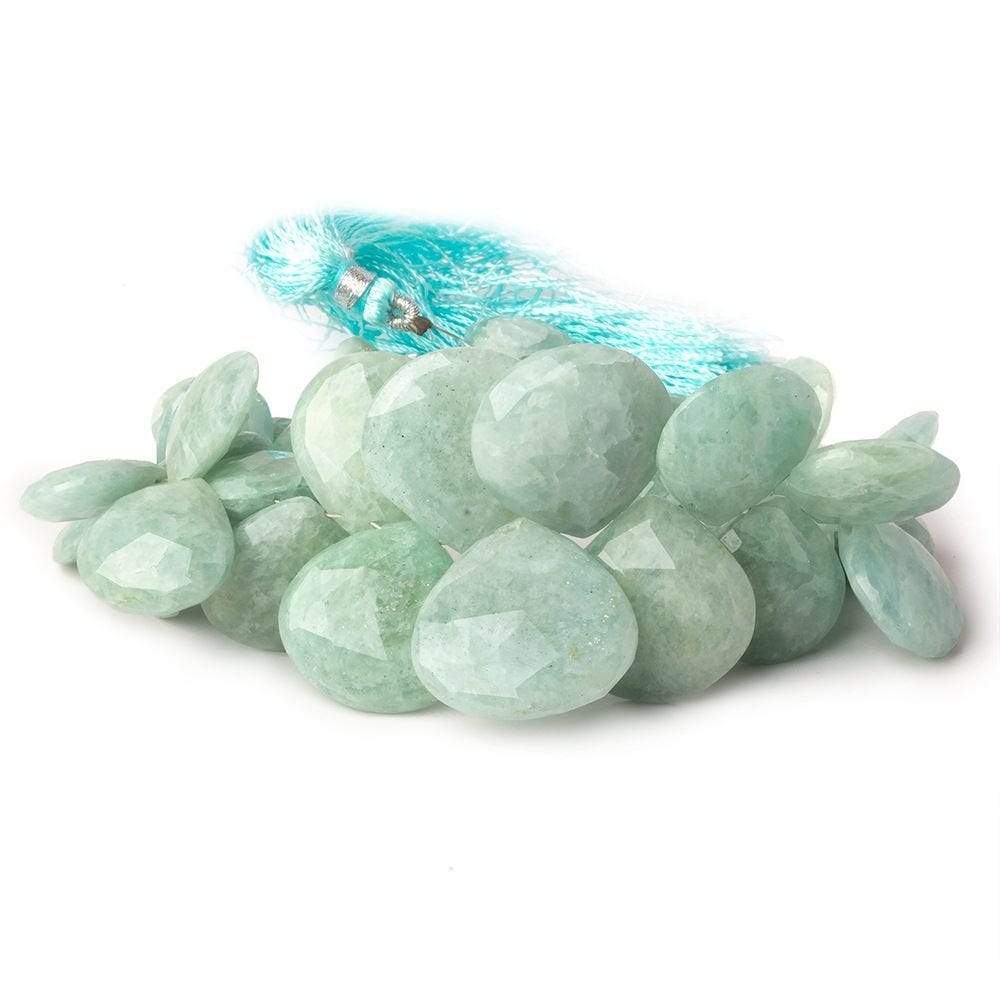 10mm-21mm Milky Aquamarine Faceted Heart Beads 8 inch 39 pieces - Beadsofcambay.com