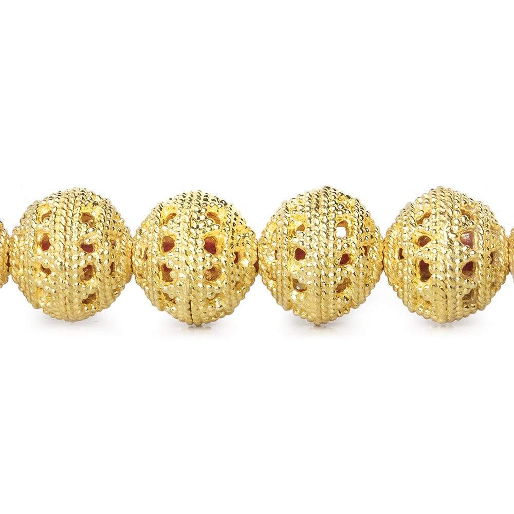 10mm 22kt Gold Plated Copper Bead Filigree Round 8 inch 21 pieces - Beadsofcambay.com