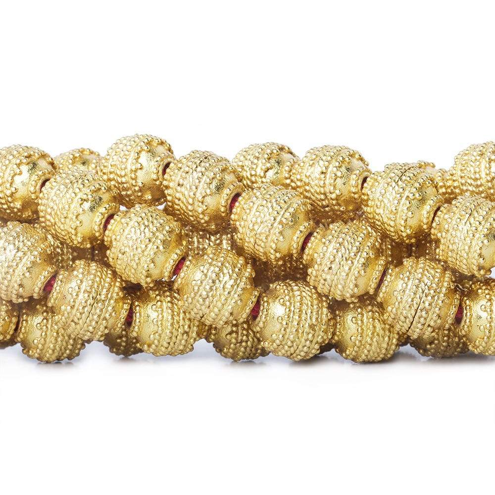 10mm 22kt Gold Plated Copper Bead Round Concentric Miligrain 8 inch 18 pieces - Beadsofcambay.com