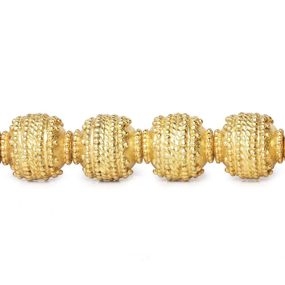 10mm 22kt Gold Plated Copper Bead Round Concentric Miligrain 8 inch 18 pieces - Beadsofcambay.com